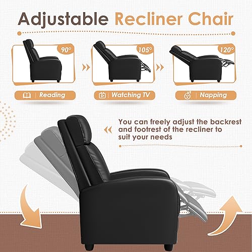 Sillón reclinable moderno piel sintética negro miniatura 4