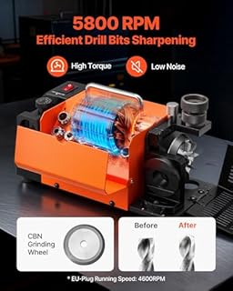 VEVOR Smerigliatrice Affilatrice per Punte da Trapano da 3-15 mm con Angolo di Punta Regolabile da 95° a 135°, Macchina ad Alta Velocità con 13 Pinze e Mola CBN per Officine e Garage 120 W