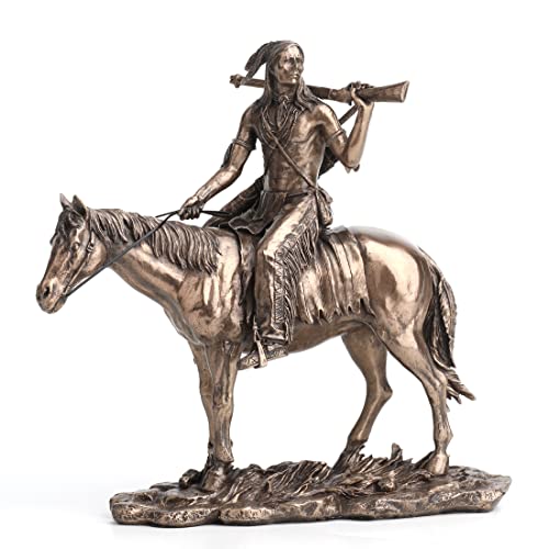 Estatua de resina con acabado bronce de nativo americano a caballo miniatura 5