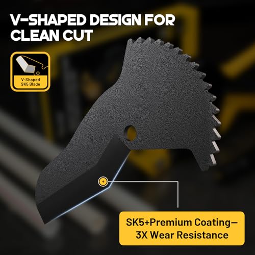 TOLESA Plastic Pipe Cutter Up to 64mm, 3-Gear Adjustable Ratchet PVC Pipe Cutter Tool with Deburring Tool for PVC, PPR, PE, PEX, Plastic Hoses - Image 3