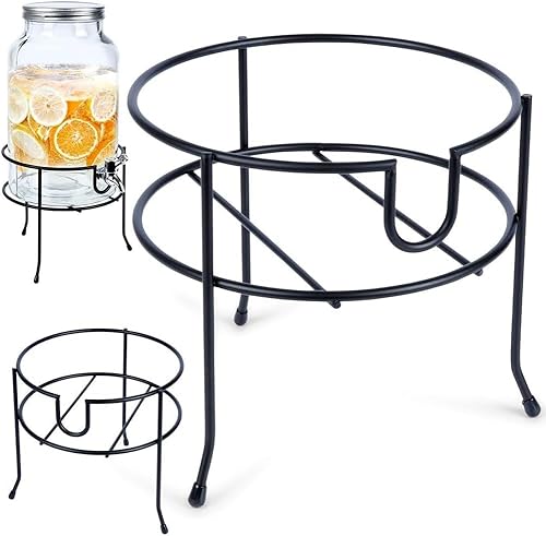 Supporto per dispenser di vetro con rubinetto per bevande in metallo nero