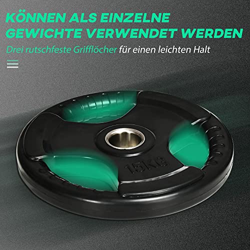 SPORTNOW Set de 2 disques d'haltères, Tri-Grip 2 x 15 KG disques Olympiques caoutchoutés, disques de Poids protégeant Le Sol avec perçage de 5 cm, Trois poignées, pour haltérophilie, Musculation – Image 4