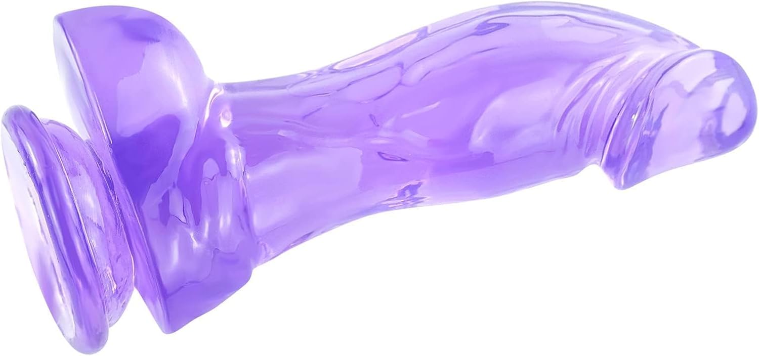 Dildo with Powerful Suction Cup, Jelly Dildo with Curved Shaft Waterproof Sex Toys for Women Men Couples Adult Toys(Purple)