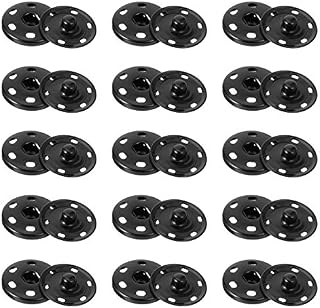 Opopark Press Studs Snaps Fasteners Buttons (25mm 15 Sets), Rust Proof Metal Coat Invisible Sew-on Black Buttons for Purse Handbag Clothes Sewing Craft DIY Supplies