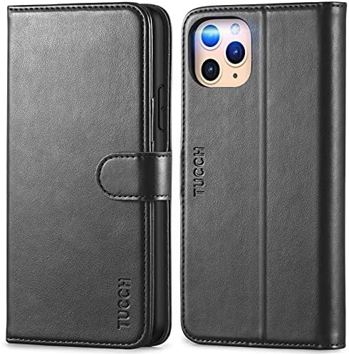 TUCCH iPhone 11 Pro Max Wallet Case, Magnetic Auto Wake Sleep RFID Protection Card Slots TPU Shockproof Interior Shell, PU Leather Stand Folio Cover Compatible with iPhone 11 Pro Max(6.5-inch), Black