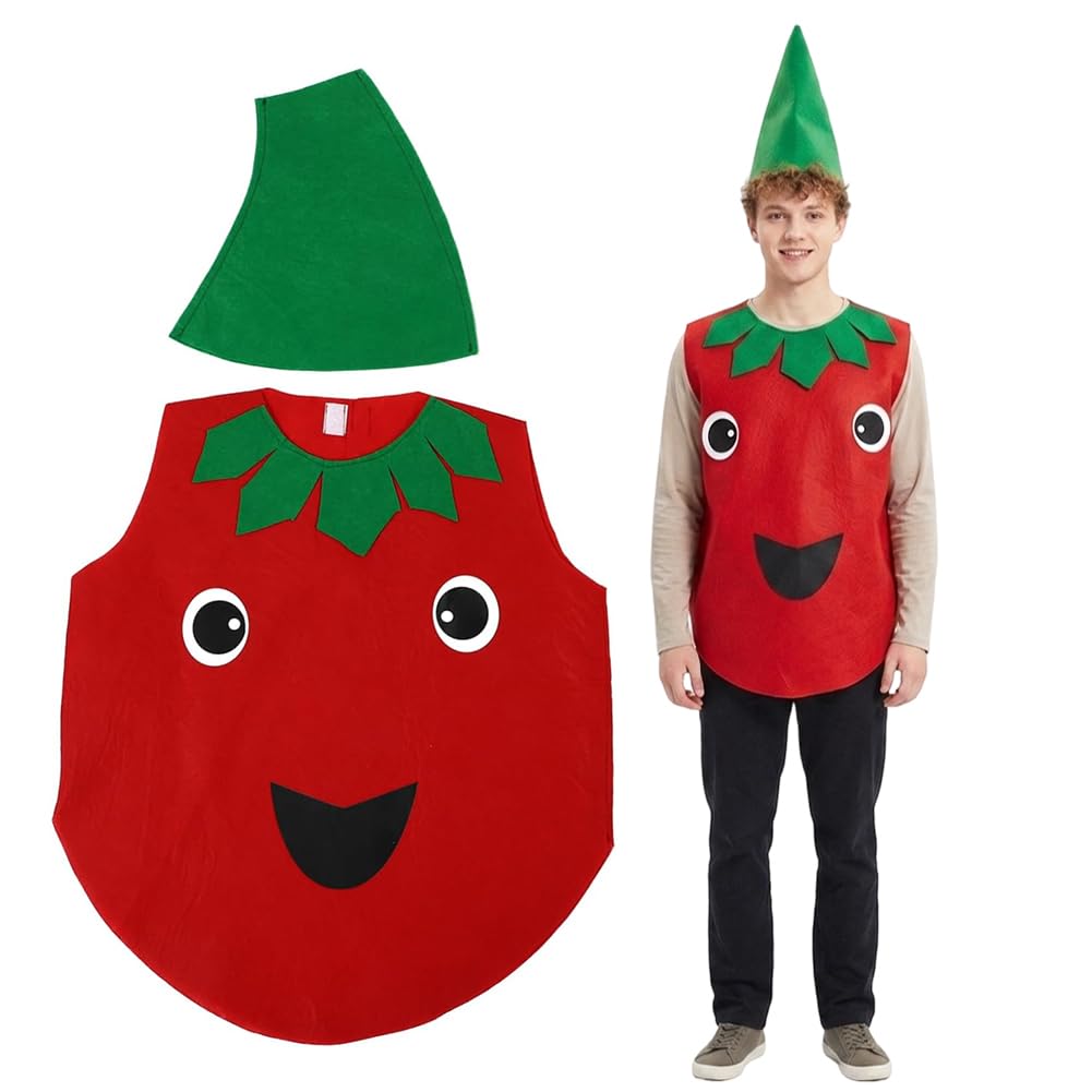 JynxtoyZeal Adult Tomato Costume Outfit, Funny Vegetable Costume Cosplay Fancy Dress Outfit,Fun Carrot Fancy Dress with Leaf Headpiece,Vegetable Cosplay Costume for Masquerade
