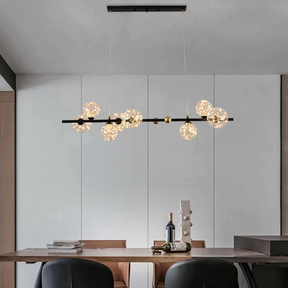8-punktowa liniowa lampa wisząca Vintage Gold Slender Tube Linear LED Żyrandol z sznurkiem Filament Glass Ściemnialna kuchnia Farmhouse Wyspa sufitowa Lampa wisząca do jadalni Rest
