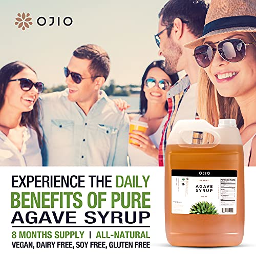 Ojio Agave Syrup | Light, Organic Blue Agave Nectar, Kosher, Vegan + Gluten Free - Mexican Origin -Bulk- 2 Gallon #TOP2