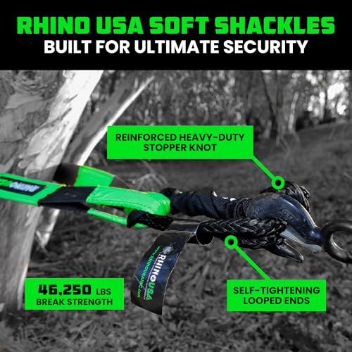 Image of Rhino USA Synthetic Soft Shackle Rope (2-Pack) - 44,050lb Offroad Recovery | 1 /2in x 22in Soft Shackles, 44,050lb Min Break Strength. For Truck, UTV, ATV. Compatible with Jeep, Toyota, Ford. Black