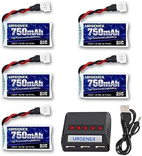 URGENEX 3.7V Lipo Battery 750mAh 25C 5 Pack Lipo Batteries with Molex Plug 5 in 1 Charger for Syma X5 X5A X5SW X5C X5C1 RC Quadcopter Drone Spare Parts