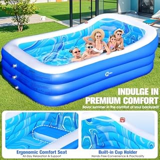 Inflatable Pool with Big Backrest and Seat,Oversized Thickened Large BlowUpPool for Adults,Inflatable Backyard Pools for Adult,Durable Swimming Pools Summer Water Party98 x63 x21.6(Blue)