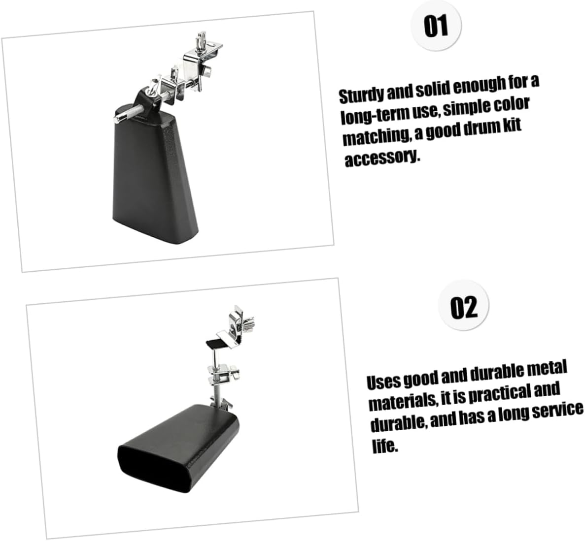Yardwe Cowbell Drum Set Accessory Clamp WC51B Cowbell for Percussion Instrument Sturdy and Lightweight Suitable for Drum Kits and Musical Performance