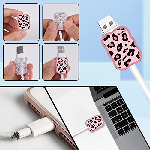 Image of Cute Phone Charger Cable Protector for Samsung Android USB Charger Wave Shape,Cow Leopard Pattern 4 PCS USB Cable Protectors,Phone Cord Protector for Women Girls,USB Charger Saver