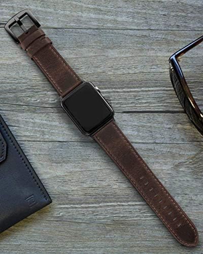 PARMPH Leather Band Compatible for Apple Watch 42mm 44mm 45mm, Genuine Leather Retro Vintage Wristband Compatible with iWatch Series 7 6 5 4 3 2 1 SE Sports & Edition Men, Retro Brown