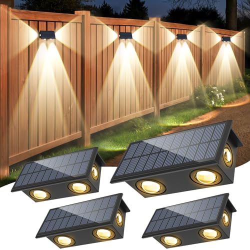 NATPOW Aplique Solar Exterior Pared, 4 Piezas Luces Solares Exteriores Jardin, Blanco Cálido Luz Solar Jardin, Led Lámpara de pared Solar Exterior IP65 Impermeable para Porche, Camino, Garaje