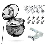 Faux Cils Magnétiques Noirs Set – 3 Paires (Voll & 3/4 Demi-Cils), Effet Naturel, 4 Aimants Renforcés, Sans Colle, avec Applicateur et Boîtier Miroir