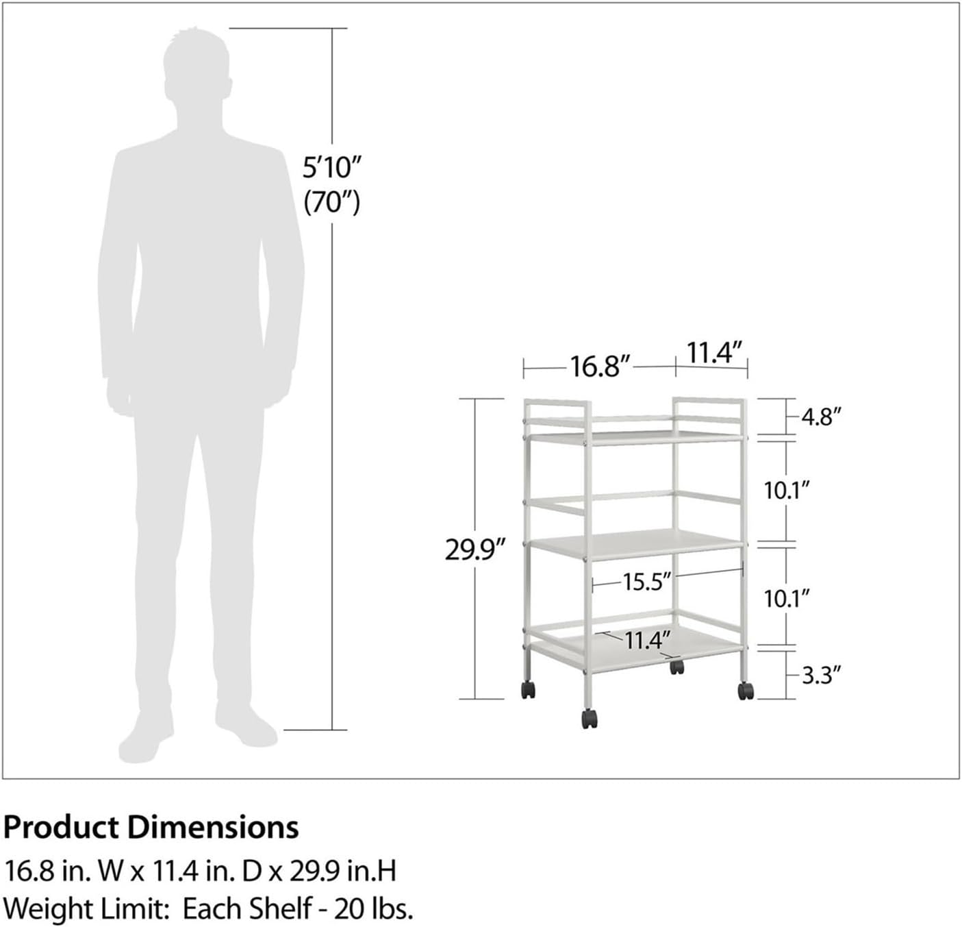 キッチン収納ラック 3段 メタルローリングユーティリティカート