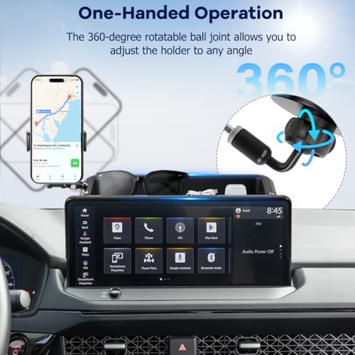 Image of Car Phone Holder Compatible with Honda Accord 2023-2025 Accessories 12.3-Inch Screen Fixed Clip, Phone Mount with Dash Organizer Tray Dashboard Storage Box Hands-Free 360 Rotation (Not for LX /EX /SE)