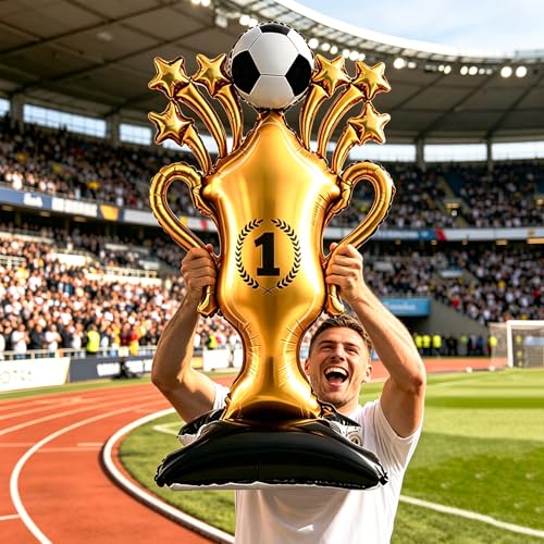 3PCS Giant Soccer Party Decorations – HKFUON 59" Gold Champion Trophy & Self Standing Soccer Foil Balloons Set, Sports/Birthday Themed Supplies for Soccer Fans – 2026 World Cup Decor by HKFUON - Used condition - Image 7