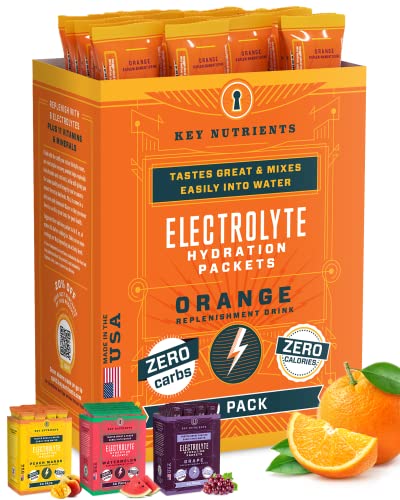 KeyNutrients Electrolytes Powder: Zero Calorie Watermelon/Peach Mango/Orange/Grape Electrolyte Powder in 90, 40 or 20 Servings Hydration Travel Packets - Keto Electrolytes, Zero Carbs and Gluten Free