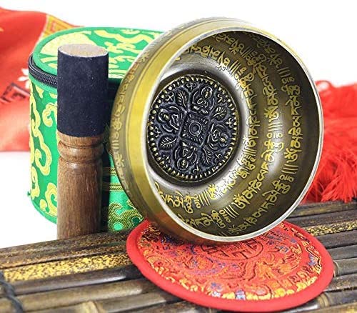 Set di Campane tibetane in Metallo, realizzate a Mano in Nepal con mazzuolo e Cuscino, Regalo utile per Yoga, Meditazione, Preghiera, Zen, guarigione dei Chakra, rilassamento e consapevolezza.
