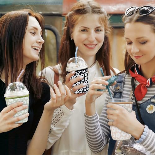 Image of Reusable Insulated Sleeve for Iced Coffee Cup, 3-Pack Coffee Neoprene Drink Sleeve for Cold & Hot Drinks, Beverage Holder for Iced Coffee (Monochrome Florals)