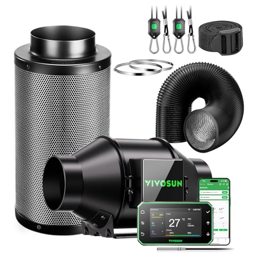 VIVOSUN Kit d‘Extraction d’Air Intelligent Pro 100mm AeroZesh G4 avec GrowHub E42A+, Contrôleur WiFi Température Humidité, Filtre à Charbon Actif et...