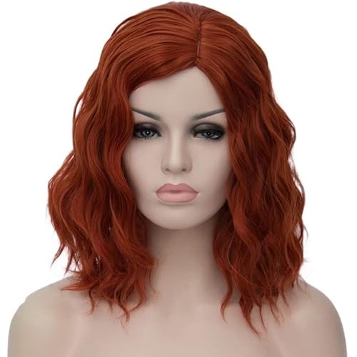 Mildiso Ginger Wigs for Women Short Curly Wavy Bob Wig Dark Brown Soft Hair Wig with Wig Caps Cute Colorful Synthetic Wig for Daily Party M091