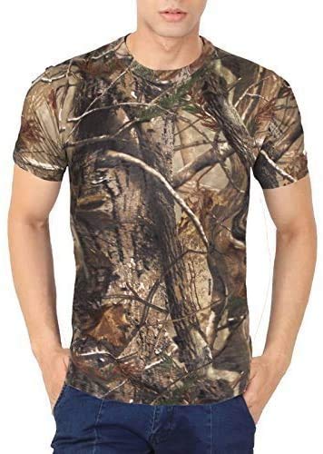 LE11Mens Real Jungle Tree Print T Shirts Summer Camouflage CAMO Big Size Hunting TOP Plus Size S M L XL 2XL 3XL 4XL 5XL, Assorted Shades