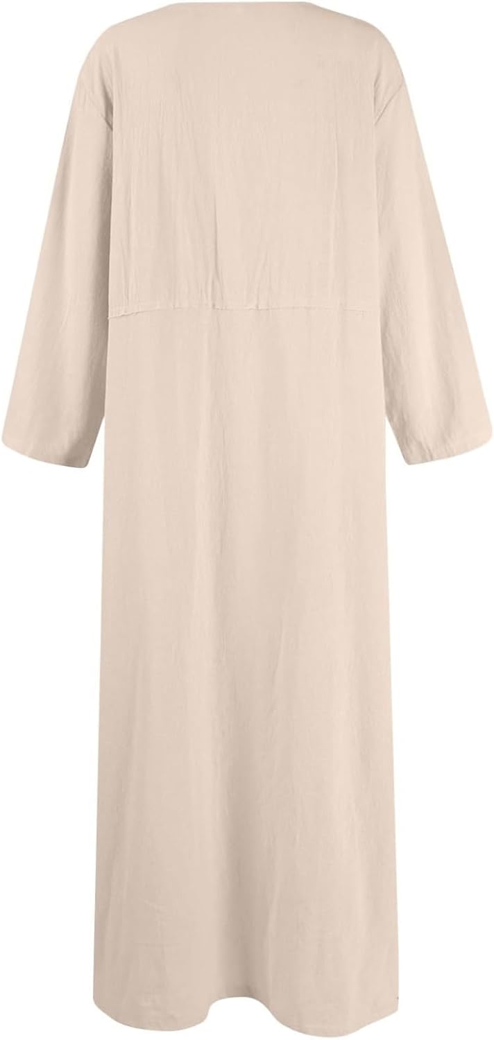 Fall Baggy Maxi Dress for Women Plus Size Linen Casual Wedding Guest Dresses Solid Boho Long Sleeve 2024