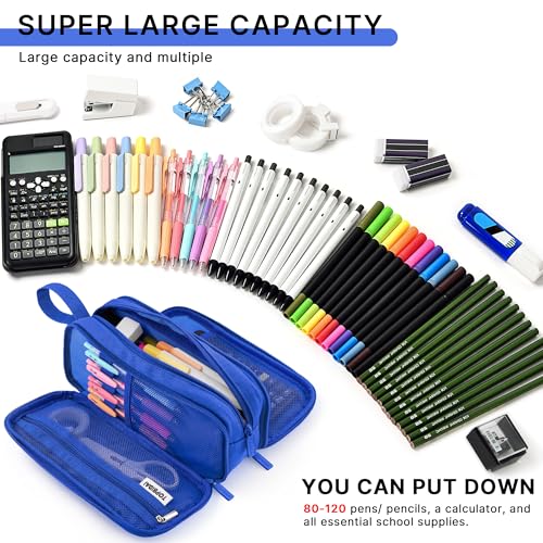 Image of TOPBIDAI Large Pencil Case Pouch for Girls Boy Women Men Adults | Big Capacity Canvas Pencil Bag, Office School Supplies, Multi Compartment Zipper Stationery Pen Box (Dark Blue)