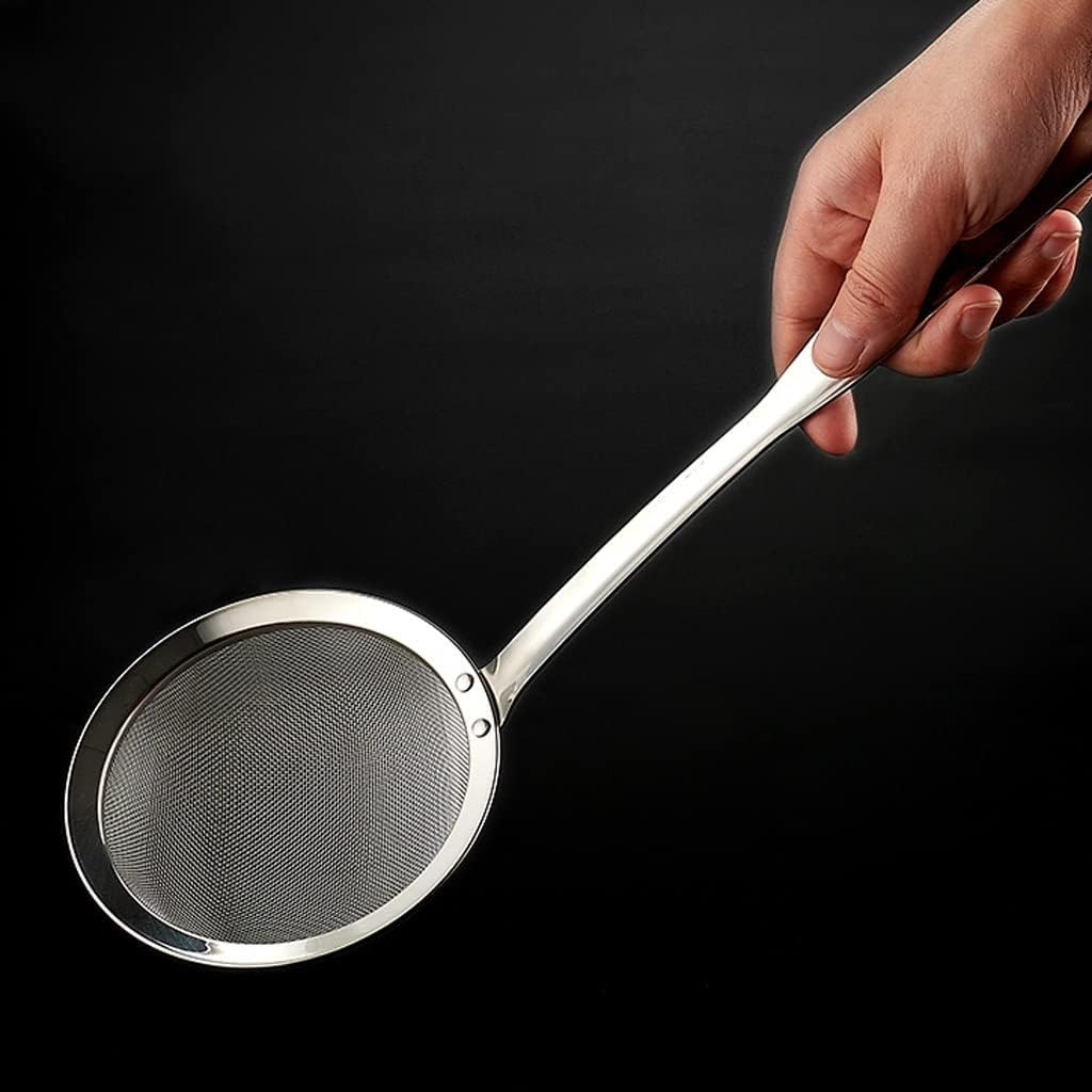 ENGENDER Strainer with Handle Kitchen Skimmer Extra Fine Colander Strainer Stainless Steel Mesh Household Spoon Draining(Large)