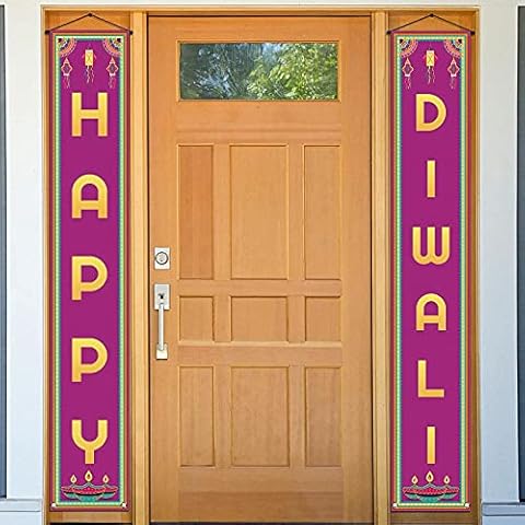 Happy Diwali Porch Banner Festival of Lights Party Decoration Hindu Deepavali Festival Front Door Decoration Cover