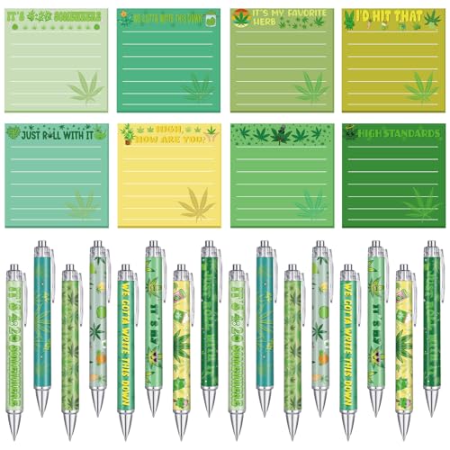 AmazingSpark 24 Sets 420 Weed Gift Bulk Marijuana Leaf Gift Set Include Funny Weed Ballpoint Pens and Sticky...