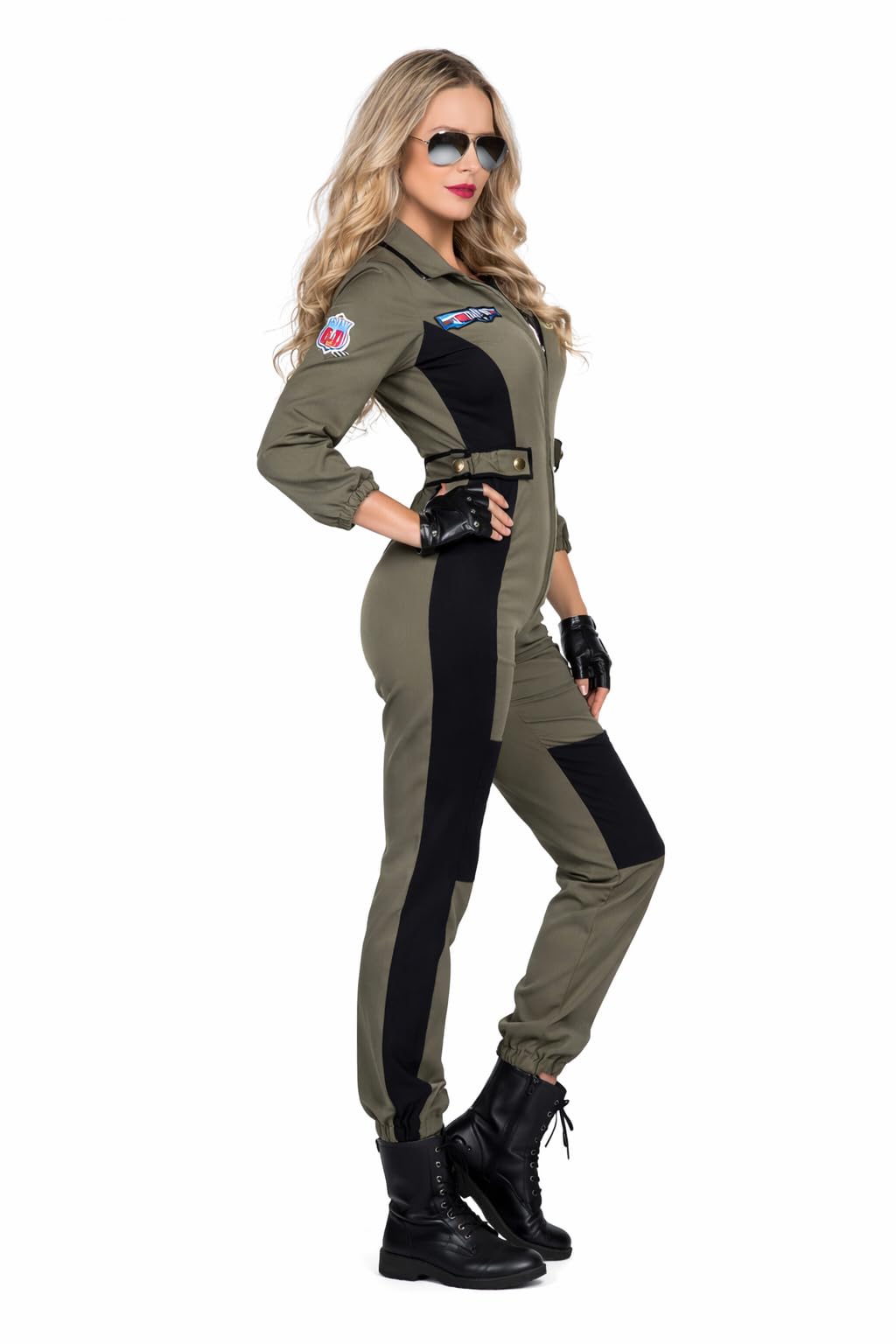 MIMIKRY Damen-Kostüm Kampfjet Pilotin inkl. Brille Kampffliegerin Piloten-Overall Jetpilotin Kampfpilotin Flieger Army