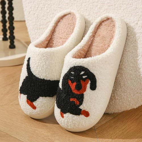 Figdews lammfell hausschuhe damen,Frauen Männer Fuzzy Memory Foam Cartoon Tier Hausschuhe Neuheit Lustige Hund Pantoffeln Winter Warm Plüsch Pantoffeln