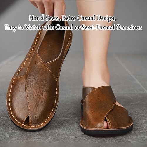 Soulario Leather Sandals for Men | Mens Dress Sandals | Brown Black Leather Slippers Summer | 2025 New Cross Sandal2