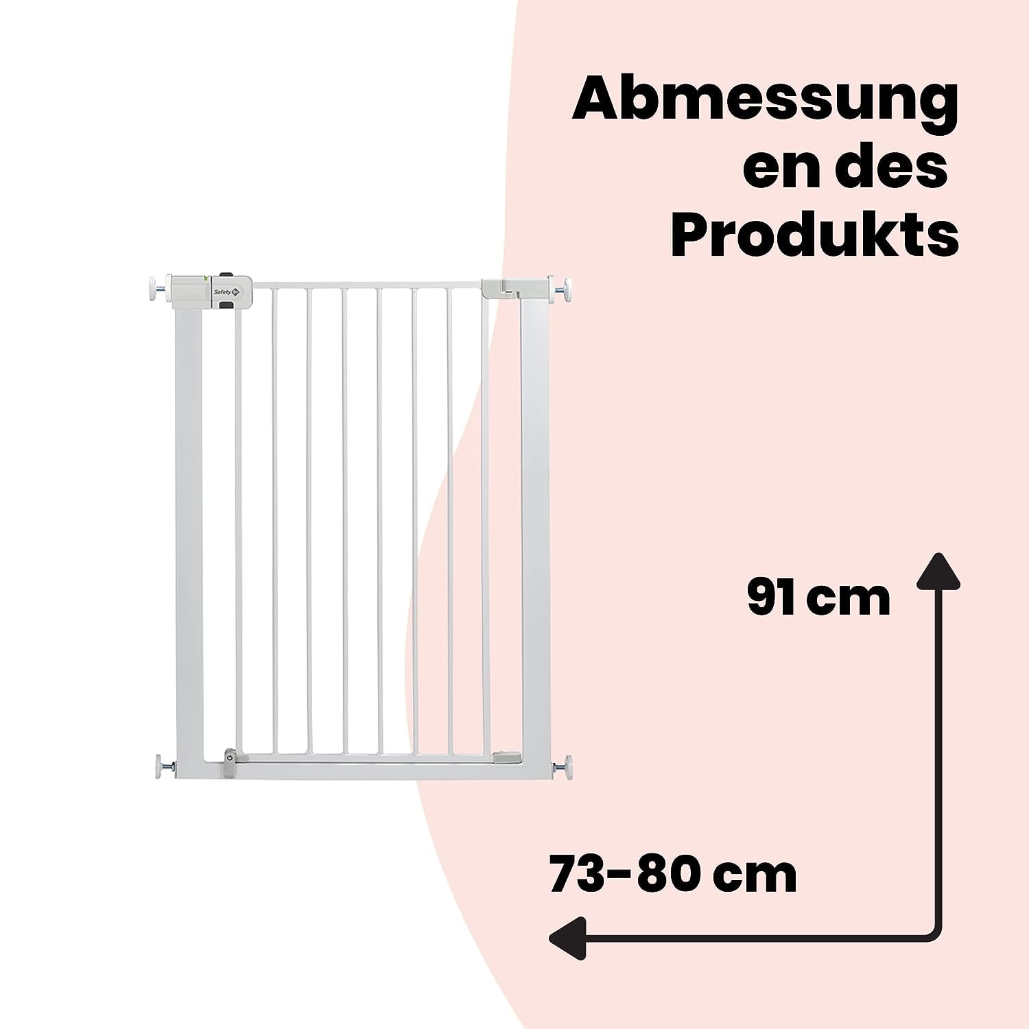 Safety 1st Easy Close Extra Tall Metal Gate,Treppenschutzgitter ohne Bohren, 73–80 cm (max. 94 cm erweiterbar), besonders hohes Gitter (91 cm), leicht schließbares Türschutzgitter, kein Bohren, Weiß
