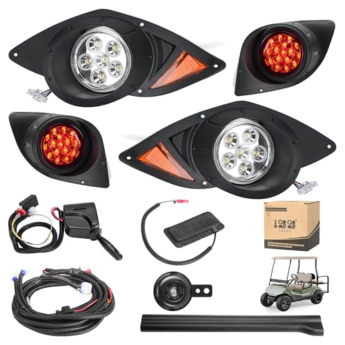 10L0L Golf Cart Street Legal Light Kit for Yamaha G29 Drive 2007-Up Gas/Electric 12V Deluxe Headlights & Taillights with Turn Signals Horn Brake Lights & Harness