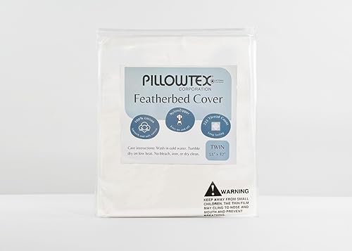 Pillowtex Funda para cama de plumas 100% algodón con cierre de cremallera, tamaño individual