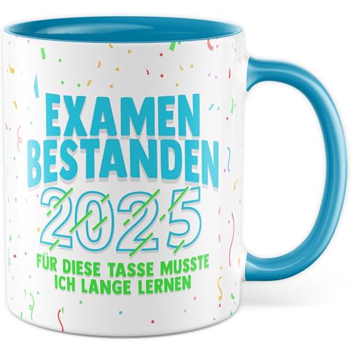 Tasse Examen Geschenk Examen bestanden 2025 - f&uuml;r diese Tasse musste ich lange lernen Kaffeetasse Uni Abschluss Staatsexamen Geschenkidee Studium Pr&uuml;fung Lehrer Pflege Jura Kaffee-Becher