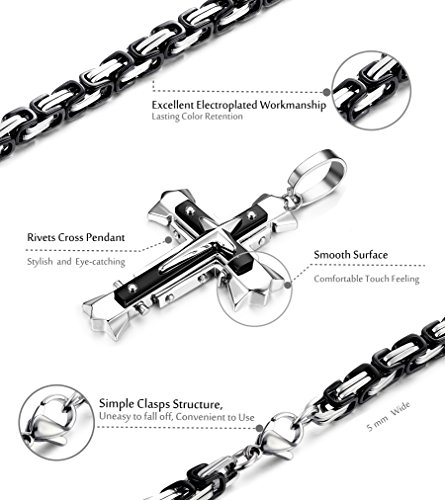 LOLIAS 5MM Stainless Steel Cross Pendant Necklace Men Byzantine Chain Necklace 22-30 Inches2