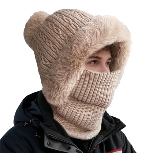 Gorros de punto para mujer, gorro de invierno de 55 a 60 cm, bufanda cálida de poliéster, cubierta facial resistente al viento con cobertura completa, equipo al aire libre para senderismo, viajes