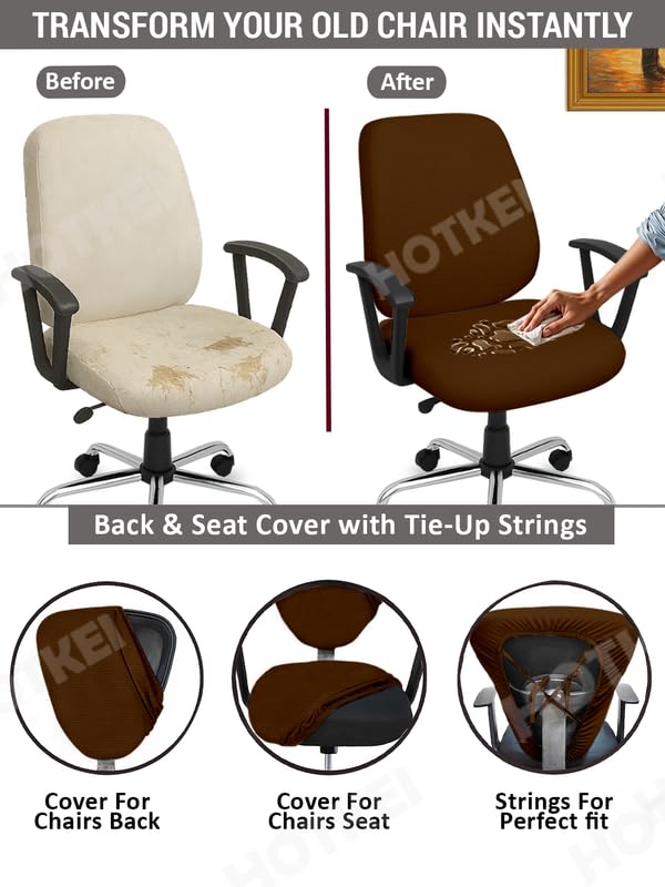 HOTKEI Dark Brown Dry Fit Office Chair Cover Pack of 1 Water Resistant Seat Chairs Covers Stretchable Rotating Computer Slipcovers Protector High Seat Cover for Office Desk Chairs 2 Pcs 3