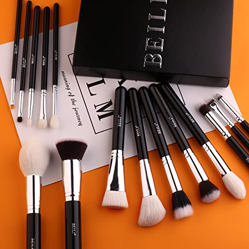Beili Makeup Brushes 15Pcs Makeup Brush Set Premium Goat Synthetic Kabuki Foundation Blending Face Powder Blush Concealers Eye Shadows Make Up Brush Kit(Black/Sliver) #TOP6