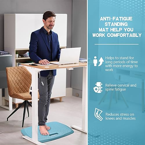 Image of 3 /4 inch Thick Office Standing Desk Mat, Portable Cushioned Standing Pad with Massage Points, Anti Fatigue Kitchen Floor Mat with Handle, Multi-Purpose Floor Comfort Mat (Teal, 17 inch x 22 inch)