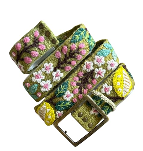 Peruvian Embroidered Flower Wool Belt, Hand Embroidered, Fair Trade - 