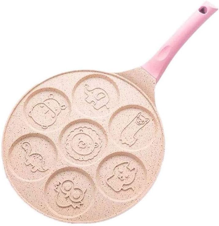 Pink Frying Pan - Pancake Maker, 7-Hole Mini Pancake Pan, Pan with Non-Slip Handle
