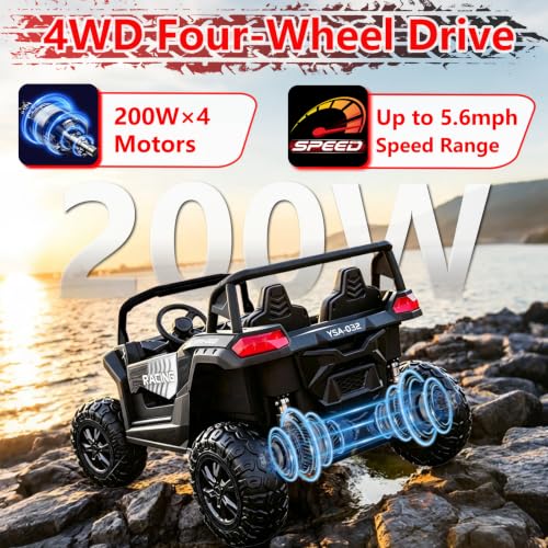Image of NEWQIDA XXXL 2 Seater 24V Ride On Toys 4x200W Kids Side by Side UTV, Black