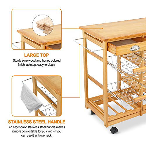Nova Microdermabrasion Rolling Kitchen Island With Storage And Utility Wood Tabletop, Wood Mobile Kitchen Island Serving Cart On Wheels With Towel Rack For Home, Dining Room, Restaurant #TOP1
